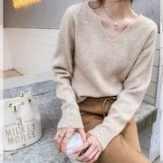 打底衫女春秋毛衣套头内搭v领针织衫长袖，t恤早秋女装百搭外穿上衣