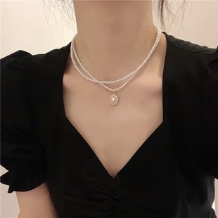 优雅复古法式双层小珍珠项链女ins网红锁骨链简约小众设计脖子链