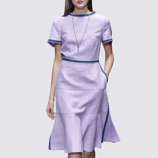 范粉紫色仙气连衣裙203夏季甜美拼接裙子潮，单件中长裙拉链