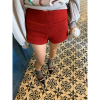 落落狷介裤子女秋冬款2023年呢子，短裤设计感红色，高腰毛呢裤(毛呢裤)