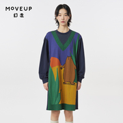 MOVEUP幻走2023秋季.FUN系列假两件趣味印花设计师针织连衣裙