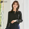 秋季女上衣职业装正装衬衣女装时尚气质韩版修身长袖黑色衬衫