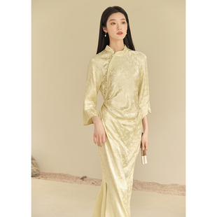 山有色新中式女装中国风连衣裙夏季茶服日常提花改良旗袍年轻款
