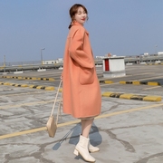 橘色双面绒大衣女秋冬2020年韩版百搭小个子，中长款毛呢外套