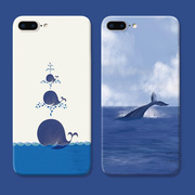 ins可爱鲸鱼适用iPhone8苹果13手机壳14promax油画7plus文艺6s卡通5se女款软1/2/3二三代mini