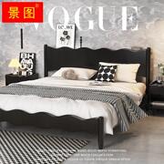 北欧全实木床黑色复古1.8米1.5双人床现代简约波浪，床主卧婚床家具