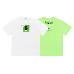 MMLABCREW KOHIBEAR系列夏季咖啡熊白色浅绿纯棉圆领短袖T恤