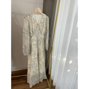 G2088韩系女神款 度假风低饱和碎花长袖雪纺裙 连衣裙长裙