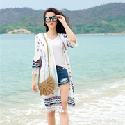 夏天民族风旅行流苏，印花开衫泰国度假中长款沙滩，服防晒衣女薄外套