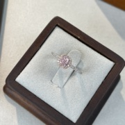 s925纯银粉钻戒指女可爱ins风简约冰花，切高碳钻指环轻奢饰品
