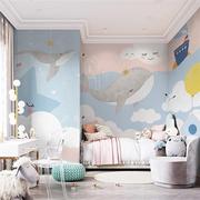 儿童房壁画 男女孩卧室背景墙壁布 海洋动物鲸鱼卡通定制无缝墙布