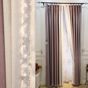紫色佳人简约现代韩式遮光布窗帘(布，窗帘)客厅，卧室温馨公主风成品窗纱飘窗