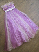 0627a紫色蓬蓬裙抹胸长款修身高端手工钉珠宴会晚礼服裙艺考仙女
