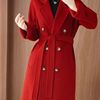 pratola意式红色毛呢，外套女2023冬季中长款加厚斗篷款大衣