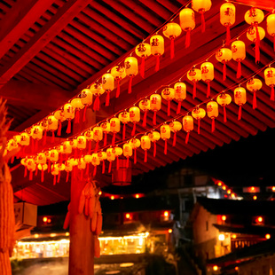 2024太阳能红灯笼灯串烫金福字春节装饰用品客厅商场过年场景布置