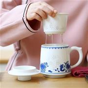 玉柏景德镇青花瓷茶杯过滤陶瓷，带盖办公室泡茶杯茶水分离花月