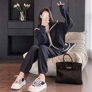 休闲时尚运动服套装女春秋韩版宽松小个子黑色卫衣外套跑步两件套