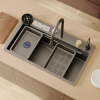 飞雨瀑布水槽304不锈钢加厚厨房家用多功能，洗碗菜盆池手工大单槽