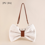 pujia网红蝴蝶结小包时尚，日系小众设计帆布包，毛绒羊羔毛斜挎女包