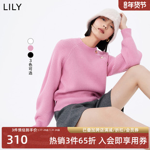 lily2023冬女装气质通勤温柔时尚纯色灯笼袖毛针织衫上衣内搭
