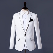 男士西服套装白色镶黑边礼服舞台演出服主持合唱歌手比赛年会