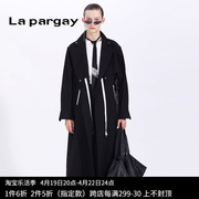lapargay纳帕佳2023女黑白色风衣中长款休闲大衣，长袖显瘦外套