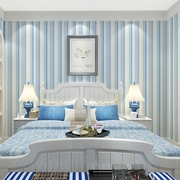 地中海蓝色条纹墙纸自粘无纺布，客厅卧室儿童房间简约现代竖条壁纸