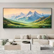 日照金山客厅装饰画风景油画，沙发背景墙高端大幅横版，背有靠山挂画