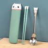 创意304不锈钢筷子勺子便携式餐具套装卡通耐高温精致餐具三件套