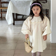 2024春款韩国儿童装aiai女童宝宝甜美公主泡泡袖娃娃连衣裙
