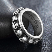泰银双层可转动戒指男银饰，男士个性单身骷髅戒指霸气饰品