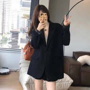 高级感黑色chic小西装外套女春秋装oversize宽松休闲西服