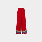 superr红色撞色条纹春节氛围，感喜庆刺绣，宽松针织阔腿长裤显瘦