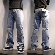 stu思途西联名李斯合作款浅色款浮雕，印立体工艺直筒宽松牛仔裤