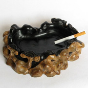 红木烟灰缸实木雕刻工艺品大号黑檀，木质根雕烟缸，中式复古创意摆件