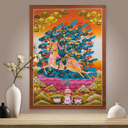 藏村孜玛护法手绘唐卡中式客厅，墙壁玄关装饰挂画天然矿物颜料画