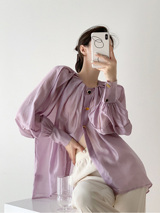万太太紫色衬衫女夏设计感小众法式上衣甜美气质别致高级感防晒衫