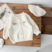 韩版婴儿秋冬装女童针织棉纱线衣绣花洋气开衫女宝宝长袖百搭外套