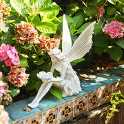 欧式复古做旧树脂翅膀捧花天使摆件室内装饰品别墅花园艺创意摆件