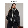 mingsi黑色短款羽绒服女2023冬立领加厚皮衣，设计感白鸭绒外套