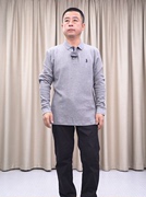 灰色翻领长袖T恤男 100%棉 普洛克经典 时尚休闲纯棉针织polo衫