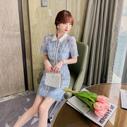 日系初恋甜美连衣裙夏设计(夏设计)感小众，蕾丝娃娃领蓝色气质洋气减龄裙子