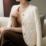 小香风薄款棱形圆领棉衣外套2023女冬季洋气休闲淑女气质棉服