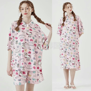 hellokitty韩国2024夏甜美(夏甜美)可爱卡通，凯蒂猫印花短袖睡衣套装睡裙女