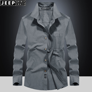 jeep长袖衬衫男士春秋款，宽松水洗翻领，衬衣中年秋季休闲运动外套男