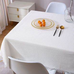 法式棉麻长方形餐桌桌布轻奢高级感化妆台书桌垫巾茶几圆桌盖布艺