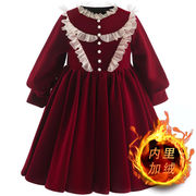 女童加绒连衣裙2022洋气，加绒金丝绒红色，蓬蓬裙公主裙圣诞礼服