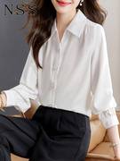 白色长袖衬衫女2024早春雪纺，衫设计感上衣，职业衬衣高级感小衫