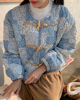 韩国大码女装2023冬装时尚圆领牛角扣时尚宽松加棉棉衣特