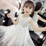 六一儿童节演出女童白色连衣裙子夏款，公主裙生日伴娘礼服蓬蓬纱裙